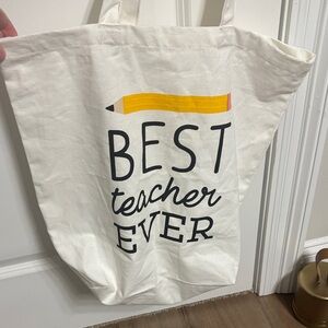 Cream Tote Bag with Pencil Design